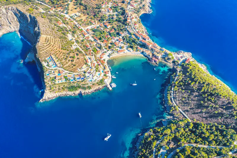 Aerial Drone View Assos Village Kefalonia Island Greece