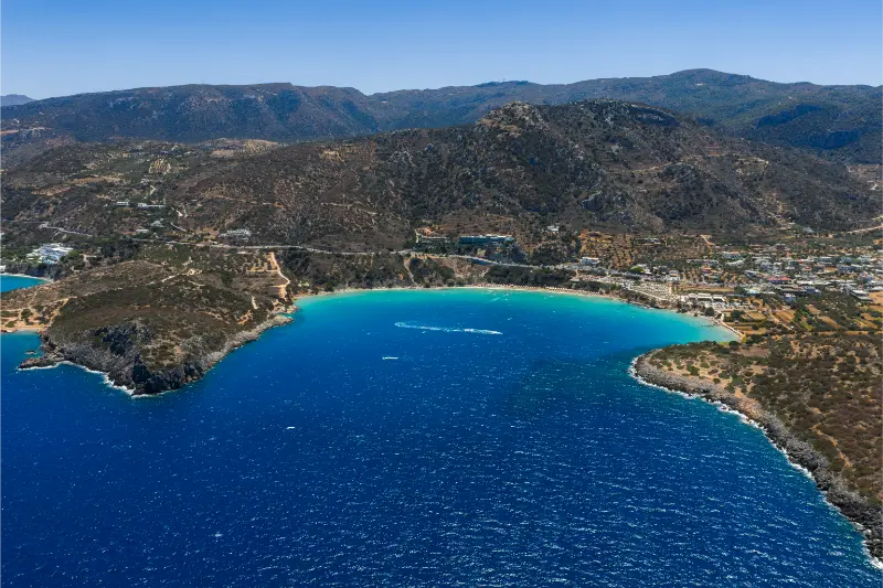 Aerial View Voulisma Beach Surrounding Hills Crete Greece