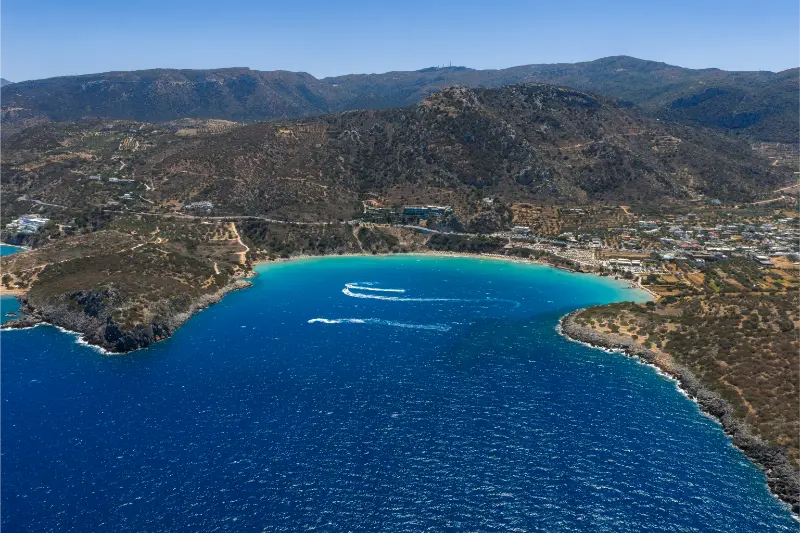 Aerial View Voulisma Beach Turquoise Waters Crete Greece