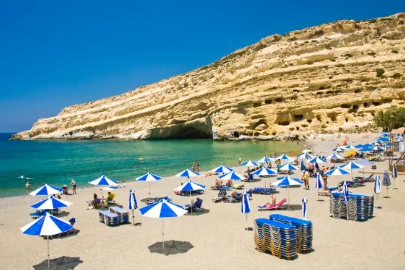Beach Of Matala At Crete Greece