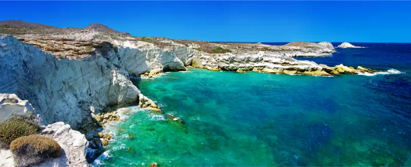 Caves Rock Formations By Sea Kleftiko Area Milos Island Greece