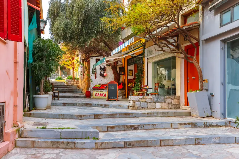 Cosy Narrow Street With Stairs Placa District Old Town Athens Greece