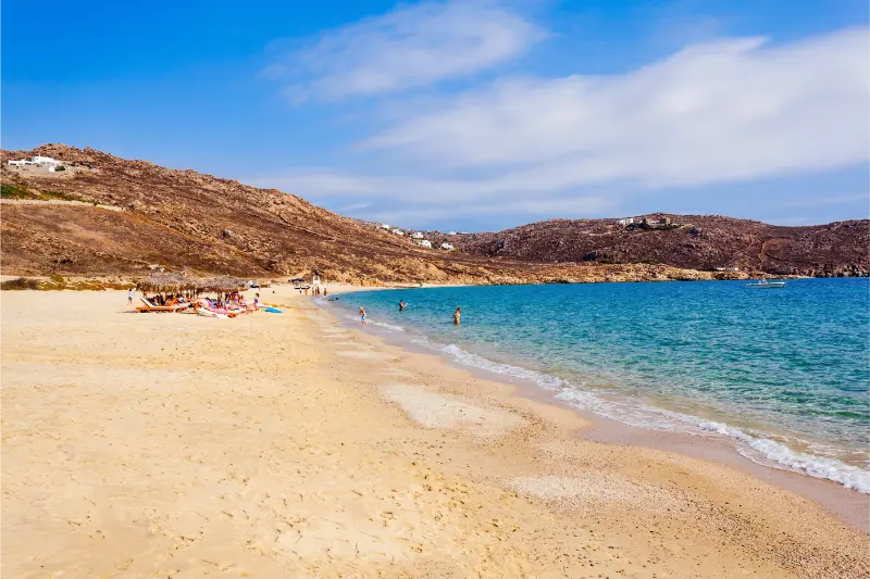 Elia Beach With Yellow Sand Mykonos Island Cyclades Greece