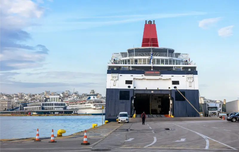 Ferry Boat Loading Unloading Seaport Piraeus Near Athens Greece