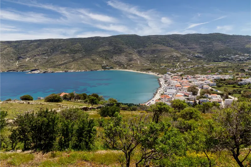 Greek Islands View Korthiou Town From High Andros Island Cyclades Greece