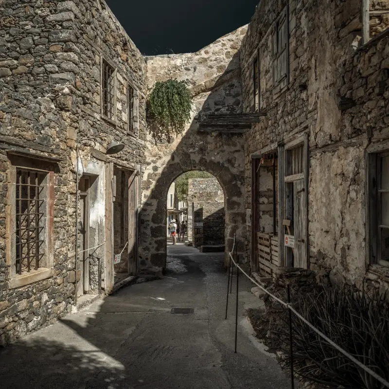 Historic Stone Buildings Narrow Streets Spinalonga Island Crete Greece