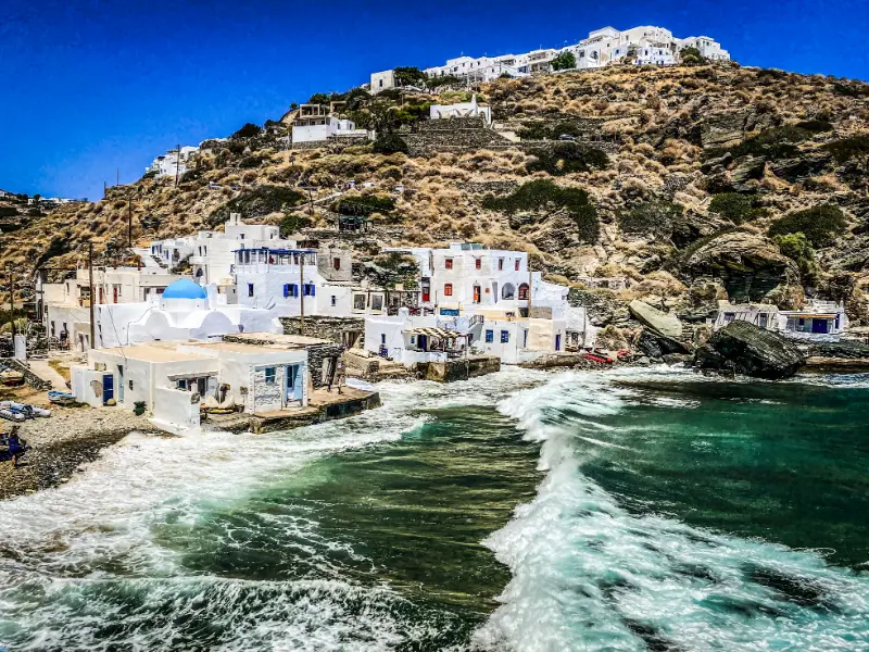 Kastro Its Small Harbor Waves Sifnos Greece