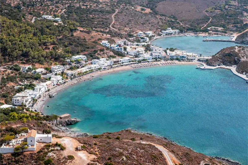 Kythira Island Greece Aerial Drone View Kapsali Twin Bay Coast Beach Village