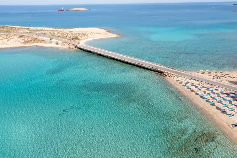 Kythira Island Greece Aerial View Diakofti Sandy Beach Bridge Turquoise Blue Sea Water