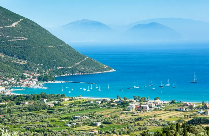 Lefkada Coast Vasiliki Town Greece Ionian Sea View From Up