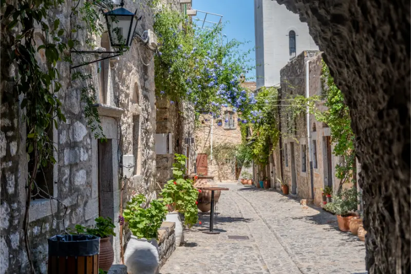 Narrow Medieval Alley Mesta Village Chios Island Greece