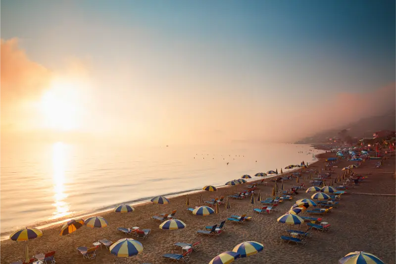 Panoramic View Beach Agios Gordios Corfu Greece Sunset From