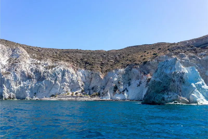 Panoramic View White Beach Akrotiri Santorini Cyclades Greece Blue Sea Blue Sky