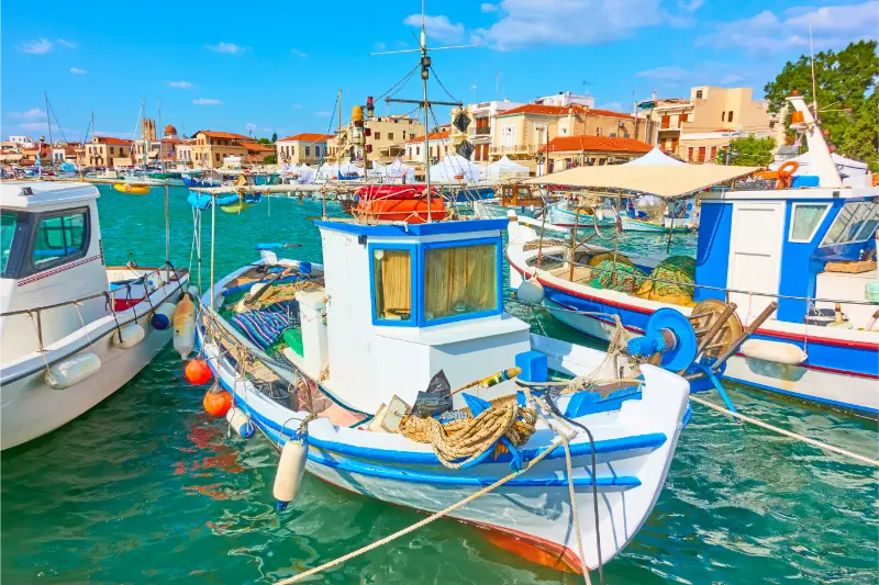 Picturesque Fshing Boats Port Aegina Town Greece