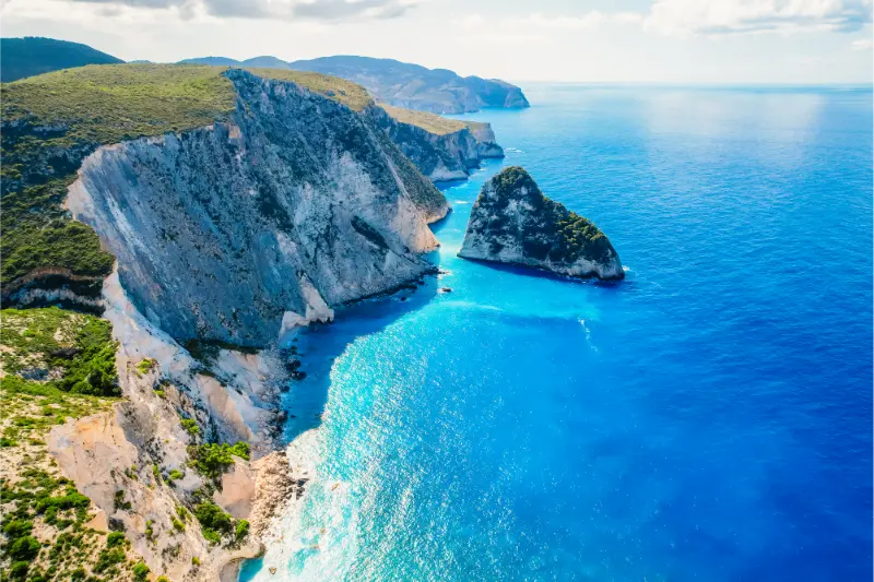 Plakaki Beach Zakynthos Island Zakynthos Island Greece Views Azure Sea Water Nature With Cliffs Cave