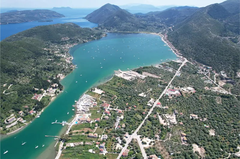 Resort Of Nydri On Coast Eastern Of Lefkada Island In Greece