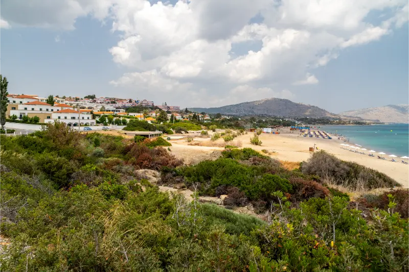 Scenic View Coastline Kiotari Rhodes Island Greece With Gravel Beach