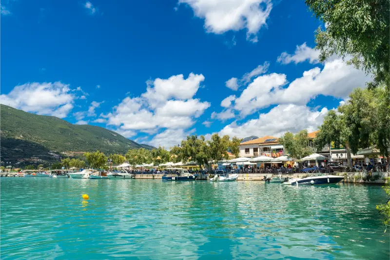 Seaport City Vasiliki With Its Turquoise Sea Island Lefkada Greece