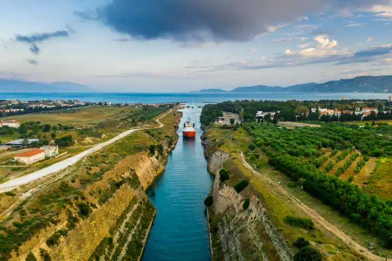 Ship Passing Through Corinth Canal Greece