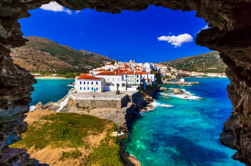 Traditional Greece Series Andros Island View Chora Village From Old Fortress